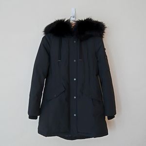 BCBGMAXAZRIA Hooded Long Black Winter Coat Black